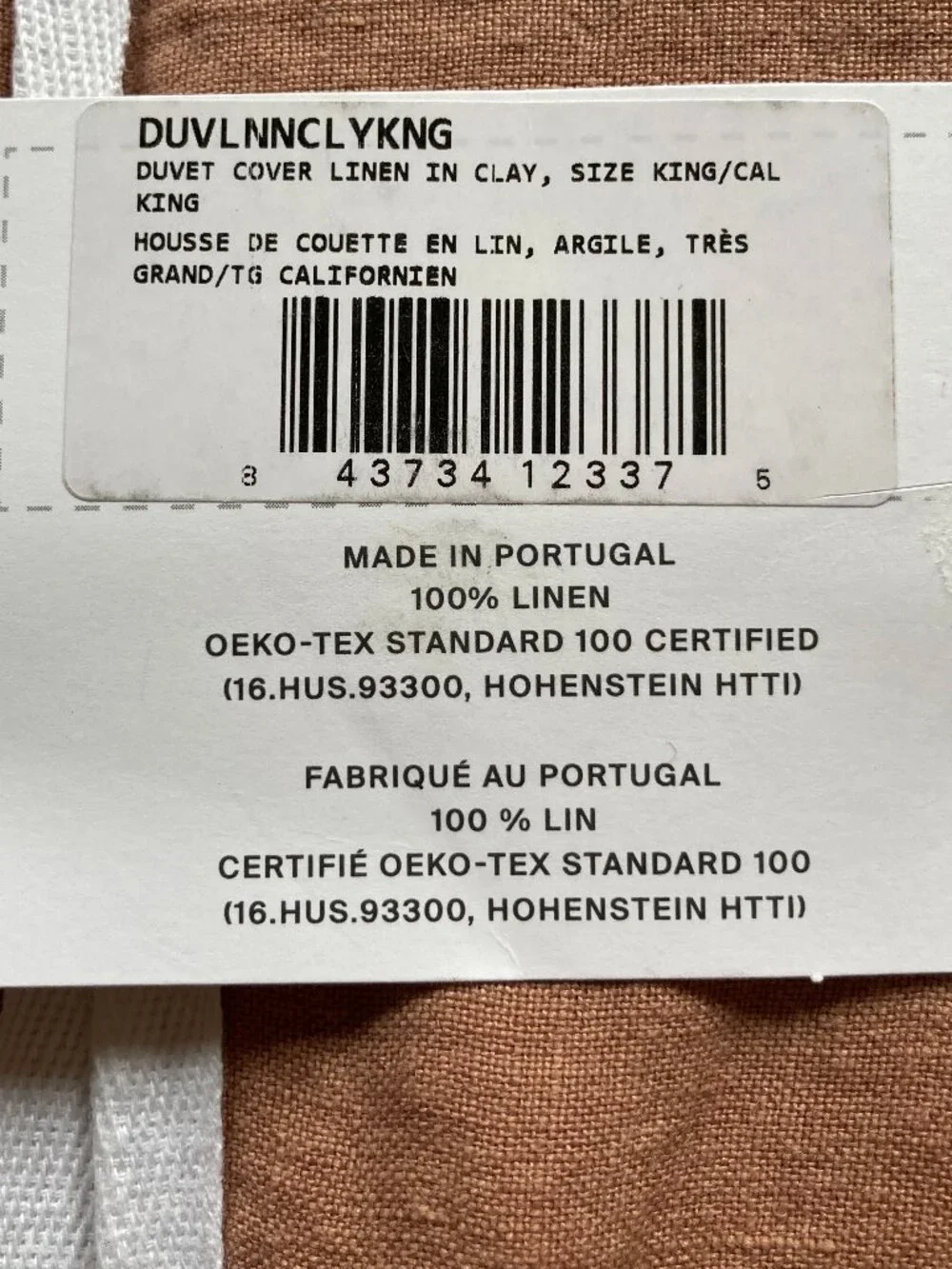 NWT- Parachute Linen Duvet Cover - King Size- Color: Clay